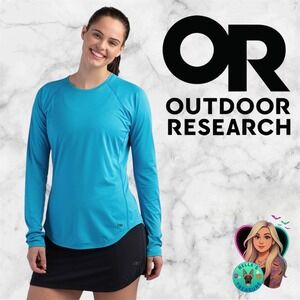 Outdoor Research Womens Large Argon Long-Sleeve Top Blue UPF 30 Sun Shirt Wick